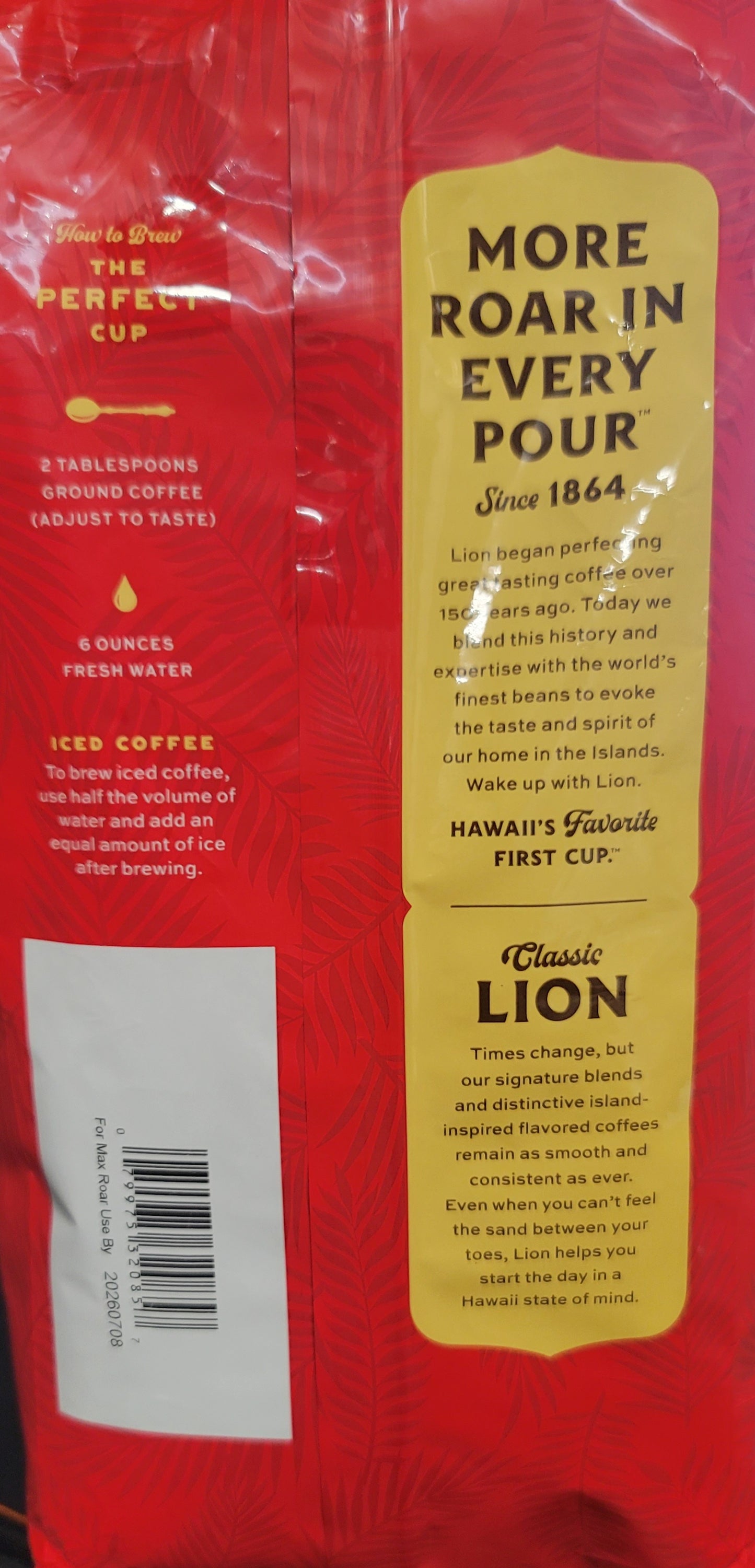 Lion Coffee, Arabica Coffee Beans, Light Roast Whole Bean Coffee (680g)